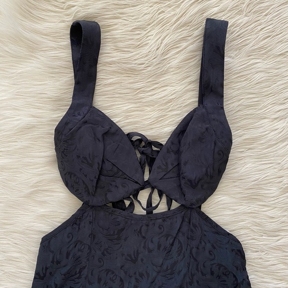 For Love and Lemons Black Floral Jacquard Sleeveless Cut Out Alice Mini Dress - Picture 3 of 13